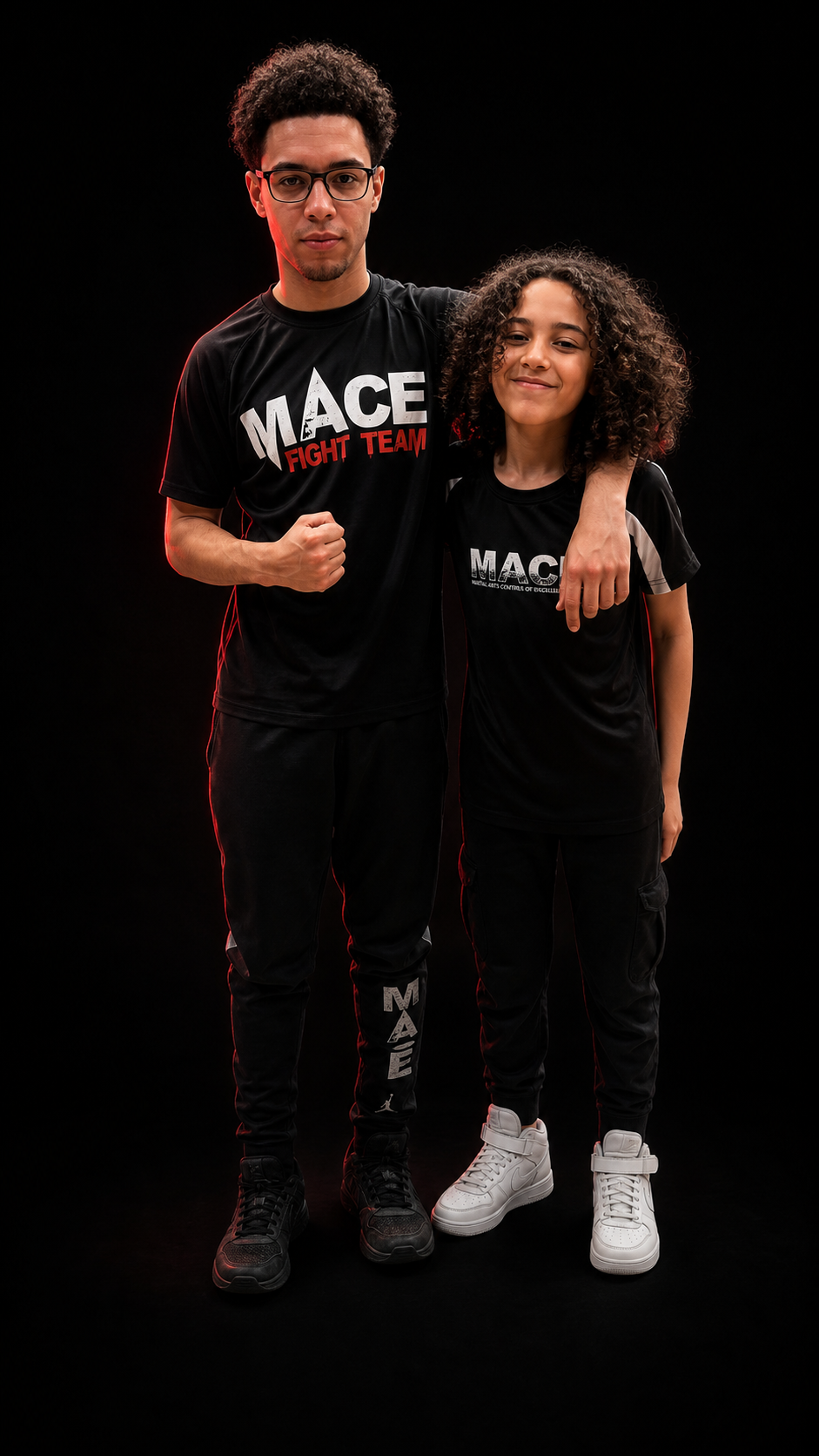 Martial Arts Centres of Excellence students in MACE fight team kit